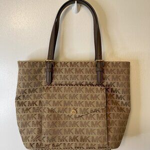 Michael Kors Signature Bag Jet Set Medium Snap Pocket Tote Bag Brown Classic